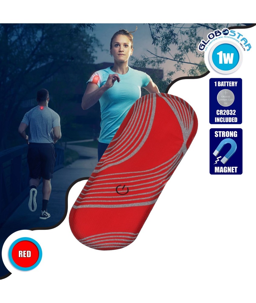 GloboStar® 79074 Μαγνητικό Clip Ασφαλείας Φωσφοριζέ Αντανακλαστικό για Ποδηλάτες & Runners με Φωτεινή Σήμανση LED & Μπαταρία CR2032 - Αδιάβροχο IP65 Κόκκινο Φωσφοριζέ